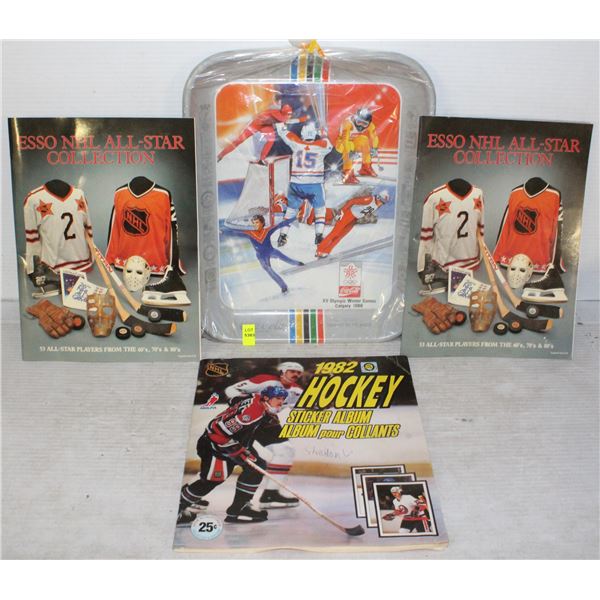 1988 COCA COLA OLYMPIC TRAY WITH 3 HOCKEY BOOKS