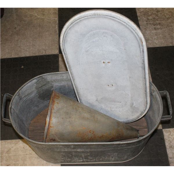 METAL TUB WITH FUNNEL AND LID