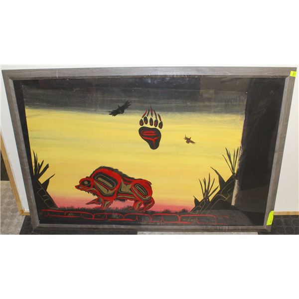 PAINTING OF BEAR WITH SUNSET
