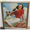 LADY DRINKING COCA COLA WITH DOG PAINTING