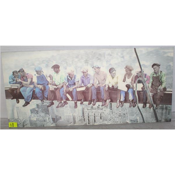 HOLOGRAPHIC OF WORKERS EATING ON STEELBEAM SKYRISE