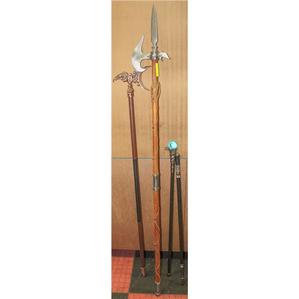 2 HALBERDS WITH 2 CANES BROKEN PIECES ON ALL