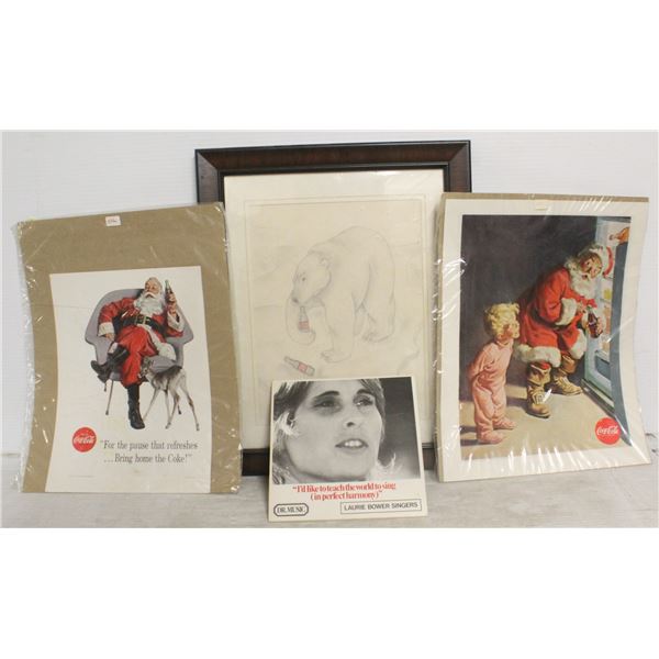 3 COCA COLA PICTURES WITH SMALL RECORD LAURIE B