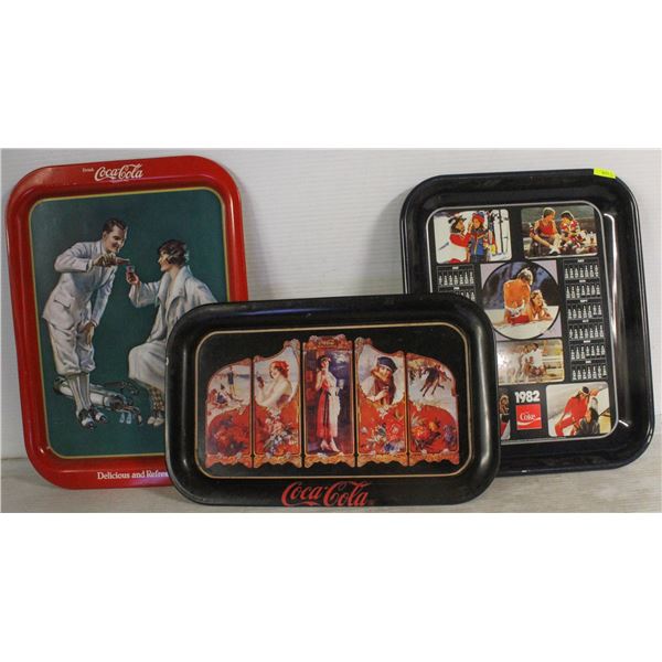 2 COCA COLA BRAND AD TRAYS WITH 1982 CALENDAR