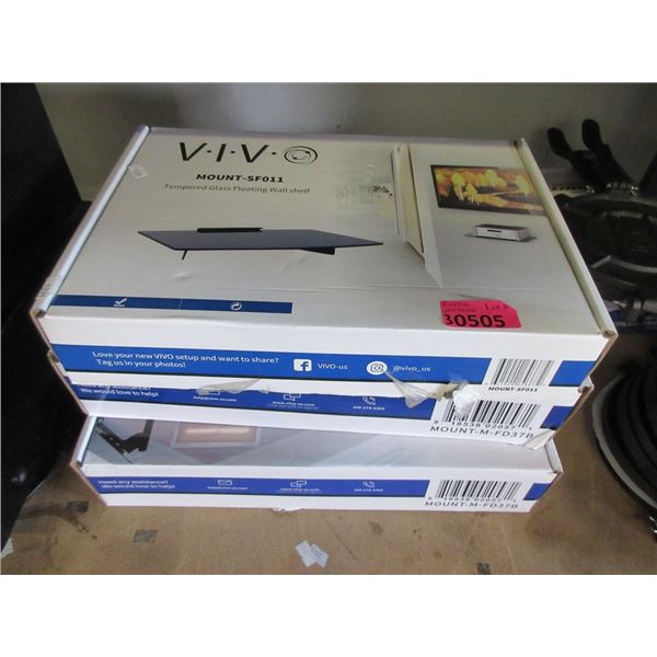 Vivo Glass Floating Shelf & 2 TV Monitor Mounts