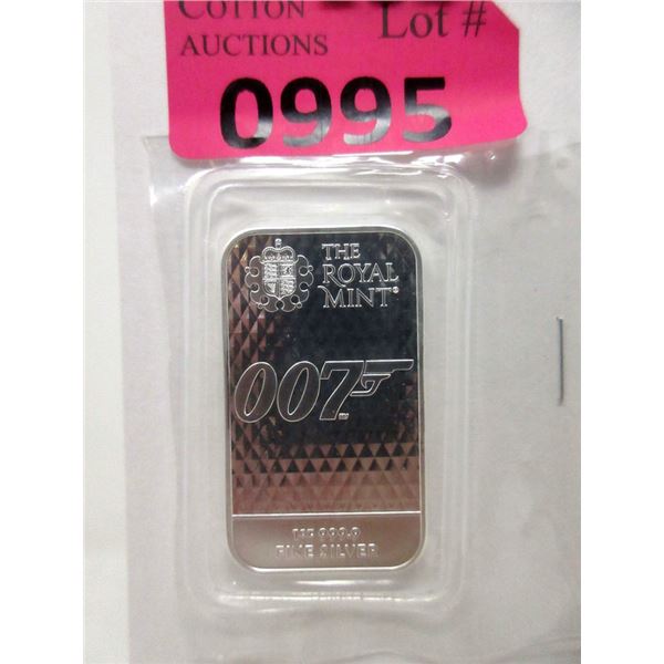 1 Oz. .999 Fine Silver "James Bond 007" Bar