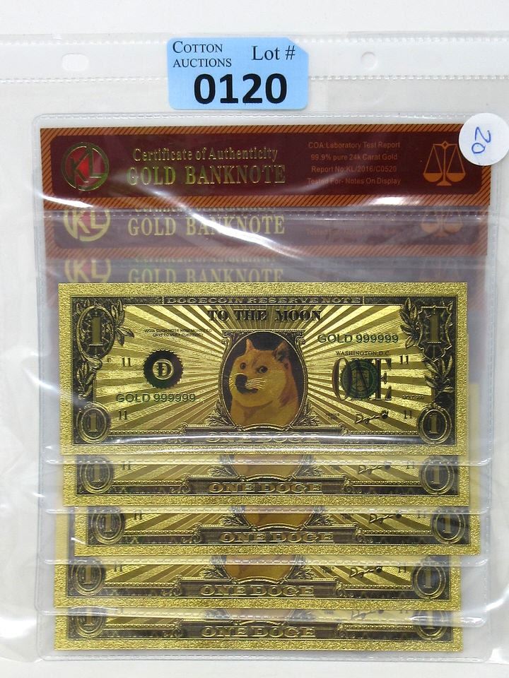 Doge Writing Notes 5 Certified 24 KT Gold Foil Doge Coin Novelty Notes