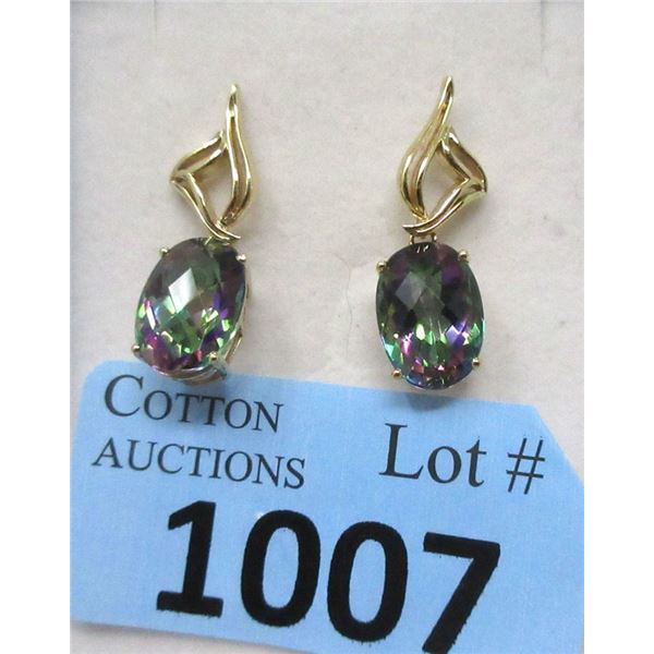 Pair of 14 KT Gold 17 CTW Mystic Topaz Earrings