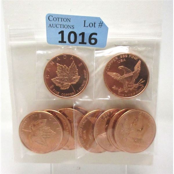 10 x 1 Oz. .999 Copper Canada/USA Rounds