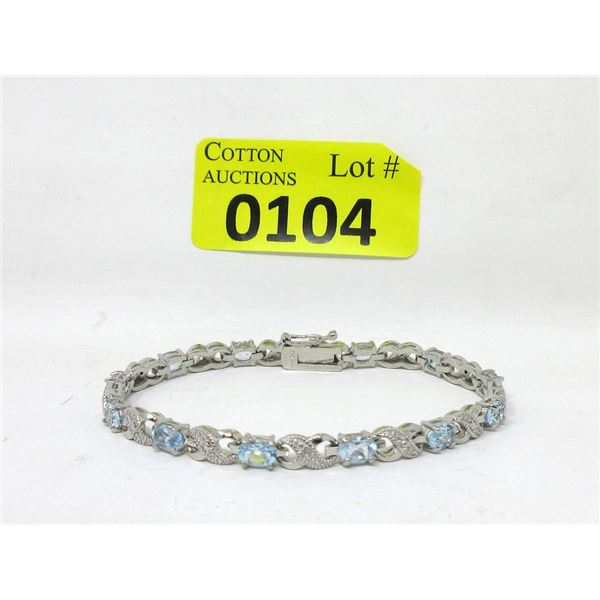 6.6 CTW Blue Topaz & Diamond Tennis Bracelet