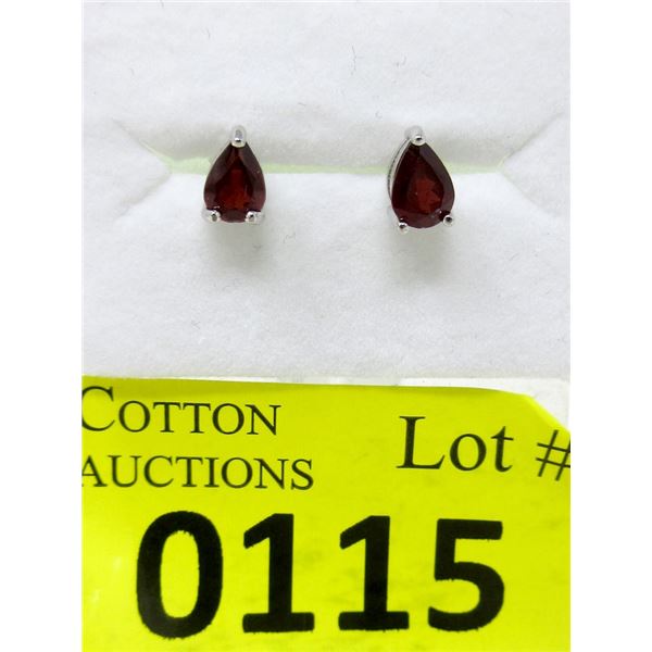 New Sterling Silver Pear Cut Garnet Earrings