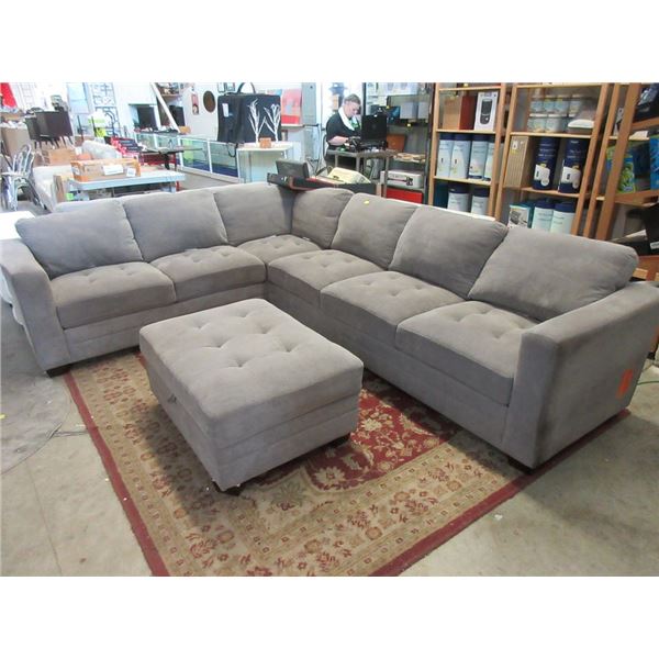 8' x 10' Grey Fabric Corner Sofa + Ottoman