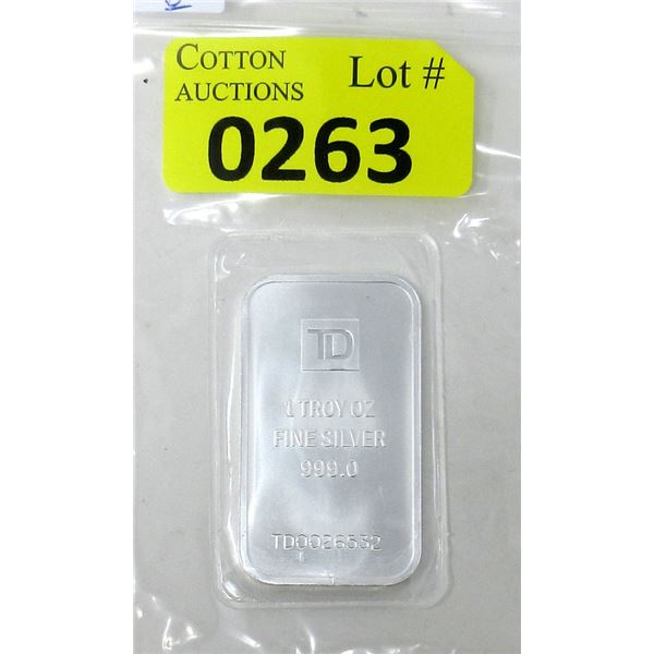 1 Oz. .999 Silver TD Bank Investor Bar