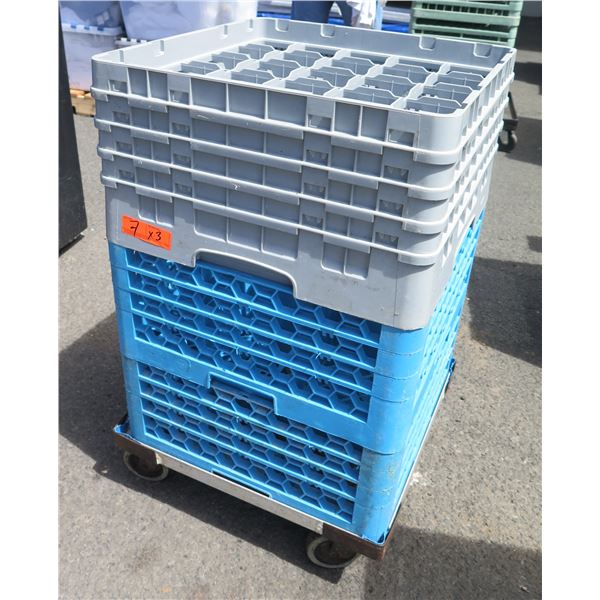 Glass Racks Stackable Qty 3 Plastic Stackable Glass Racks on Rolling Cart