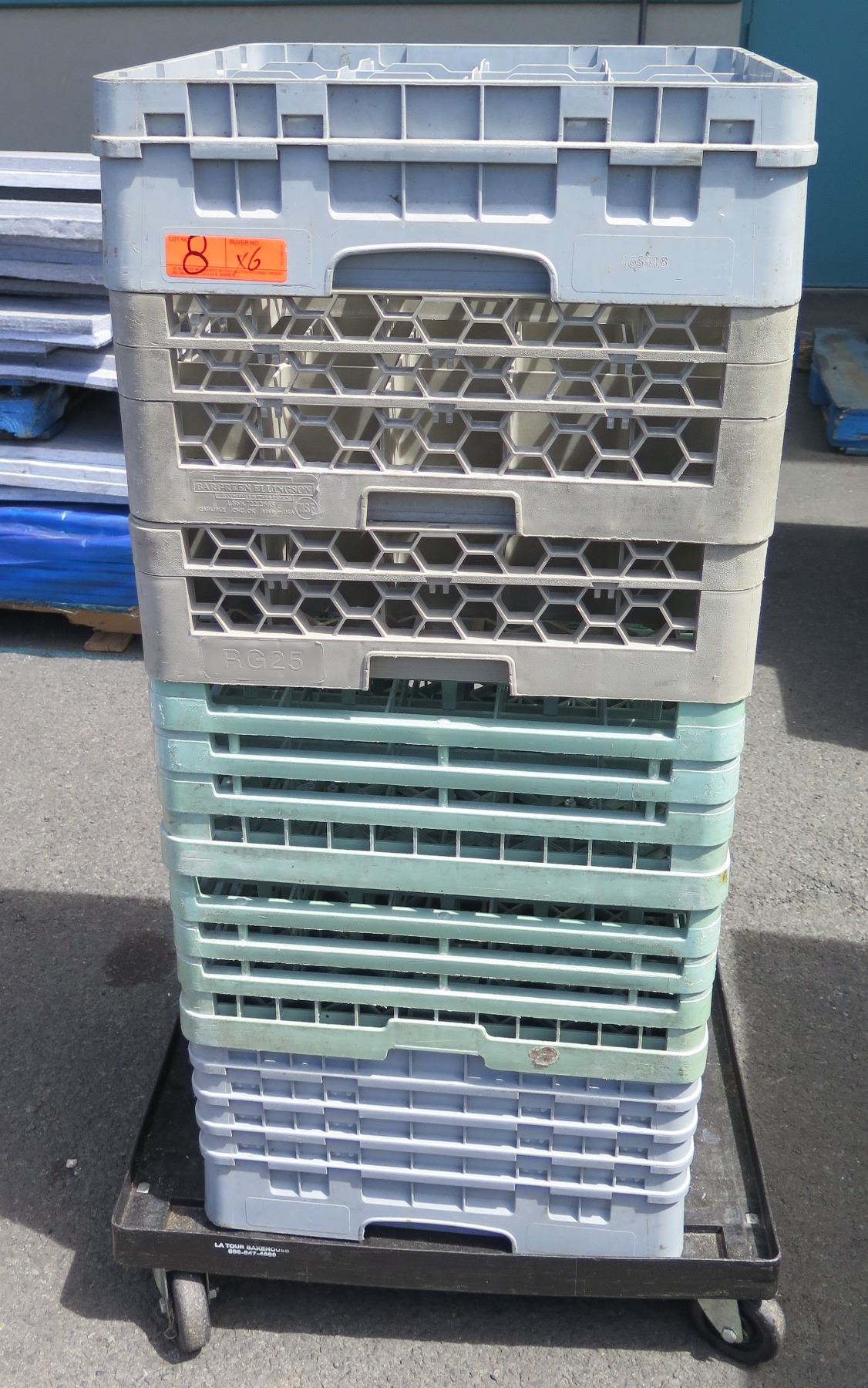 Glass Racks Stackable Qty 6 Plastic Stackable Glass Racks on Rolling Cart - Oahu Auctions