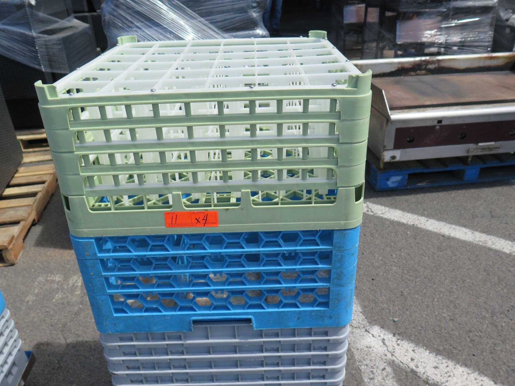 Glass Racks Stackable Qty 4 Plastic Stackable Glass Racks on Rolling Cart - Oahu Auctions