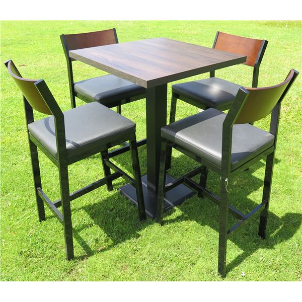 Square Table 30 x30 x42 H w/ Pedestal Base & 4 Upholstered Chairs 17 x18 x43 H