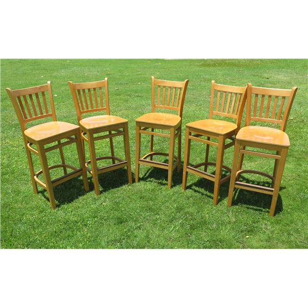 Qty 5 Tall Wooden Chairs w/ Footrest 17"x16"x44"H