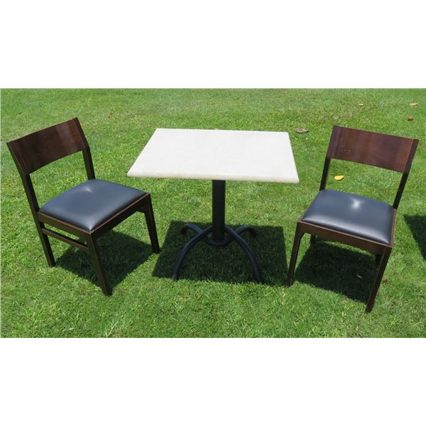 Square Table 31"x23"x28"H w/ Pedestal Base & 2 Upholstered Chairs 17"x18"x32"H