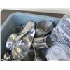 Image 2 : Plastic Bin w/ Multiple Metal Gravy Boats, Creamers, Carafe & Cutlery