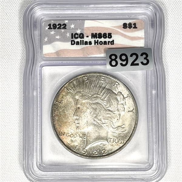 1922 Dallas Hoard Silver Peace Dollar ICG - MS65