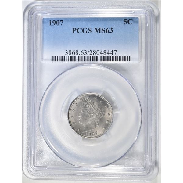 1907 LIBERTY NICKEL, PCGS MS-63