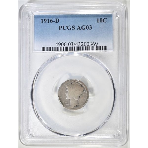 1916-D MERCURY DIME, PCGS AG03