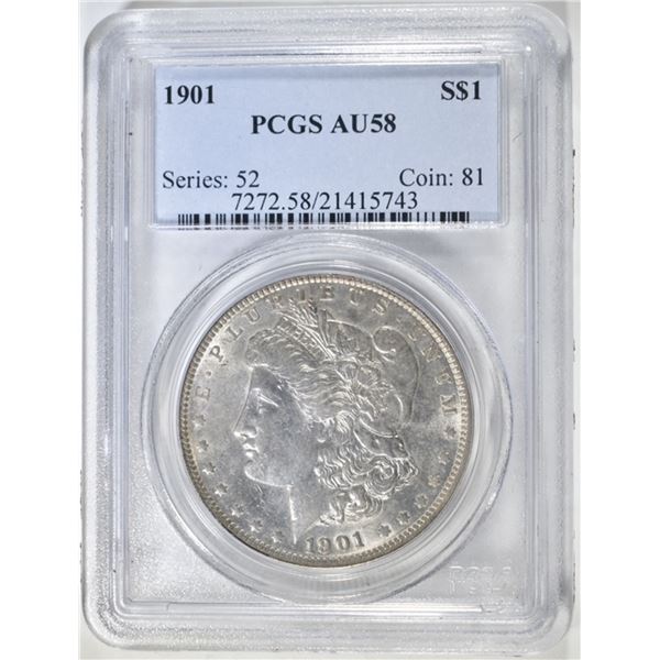 1901 MORGAN DOLLAR, PCGS AU-58