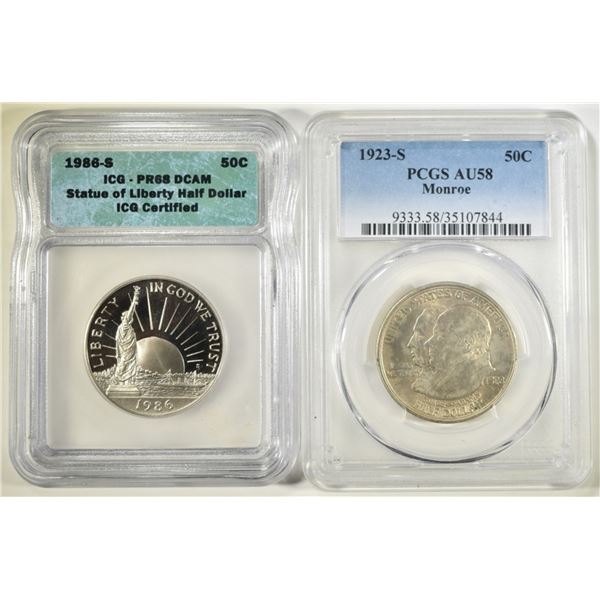 LOT OF 2 COMMEMORATIVE HALF DOLLARS: