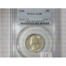 1936 Washington Quarter PCGS AU58