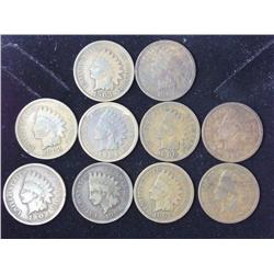 10 Assorted Indian Head Cents