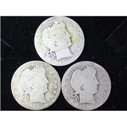 3 Assorted Barber Quarters