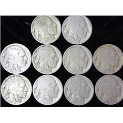 10 Assorted 1920's Buffalo Nickels