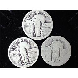 3 Undated Standing Liberty Quarters