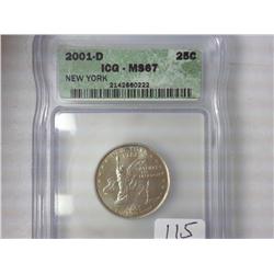 2001-D New York Quarter ICG MS67