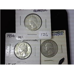 1954, 1954-D And 1954-S Washington Silver Quarters