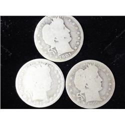 3 Assorted Barber Quarters