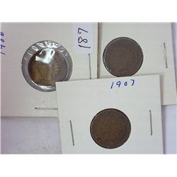 1906, 1907 And 1908 Indian Head Cents
