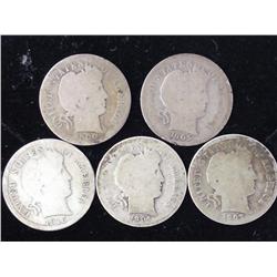 5 Assorted Barber Dimes