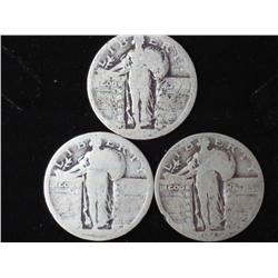 3 Undated Standing Liberty Quarters