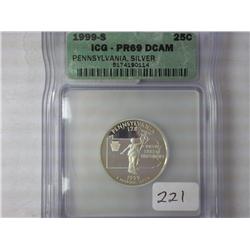 1999-S Pennsylvania Silver Quarter ICG PR69DCAM