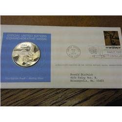 1972 United Nations FDC W/1 Ounce Silver Medal