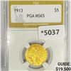 Image 1 : 1913 $5 Gold Half Eagle Indian Hd PGA - MS65