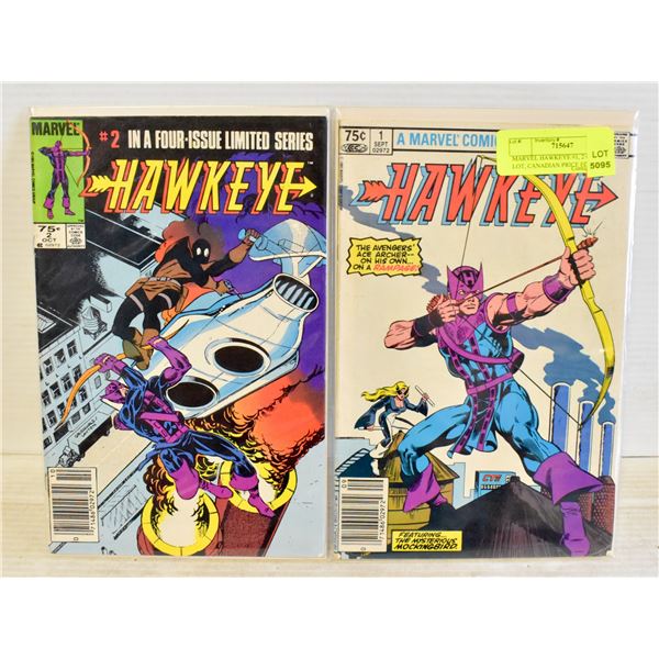 MARVEL HAWKEYE #1, 2 COMIC LOT, CANADIAN PRICE ED.