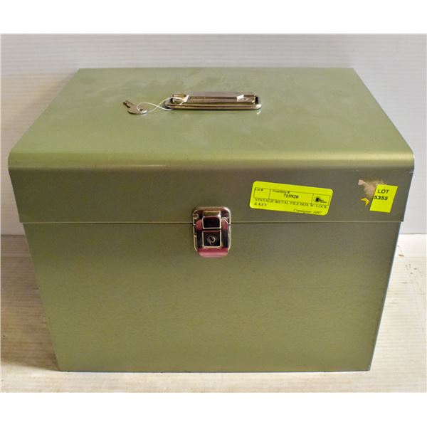 VINTAGE METAL FILE BOX W/ LOCK & KEY