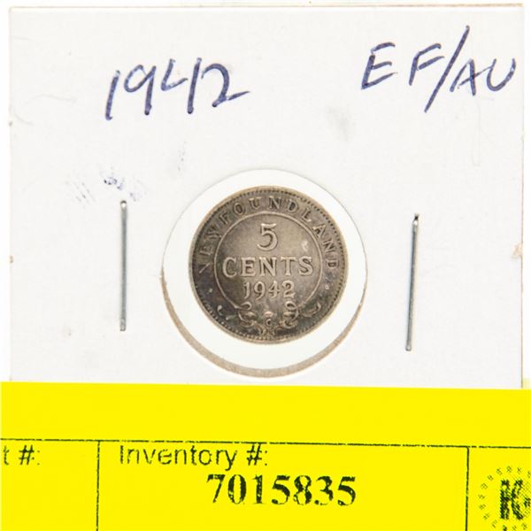 1942 NEWFOUNDLAND SILVER 5 CENT COIN