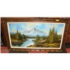 Image 1 : FRAMED ESTATE OIL PAINTING LAKE SCENERY 31" X 55"