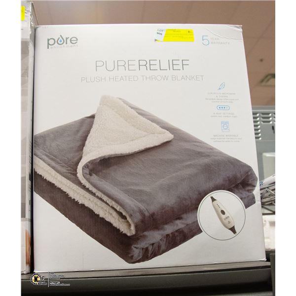 PURERELIEF PLUSH HEATED THROW BLANKET - MICROMINK