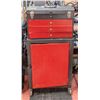 Image 1 : RED AND GRAY TOOL BOX ON WHEELS WITH MISC TOOLS