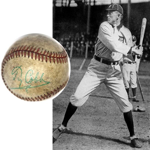 Ty Cobb Signed Red Stitched Baseball
